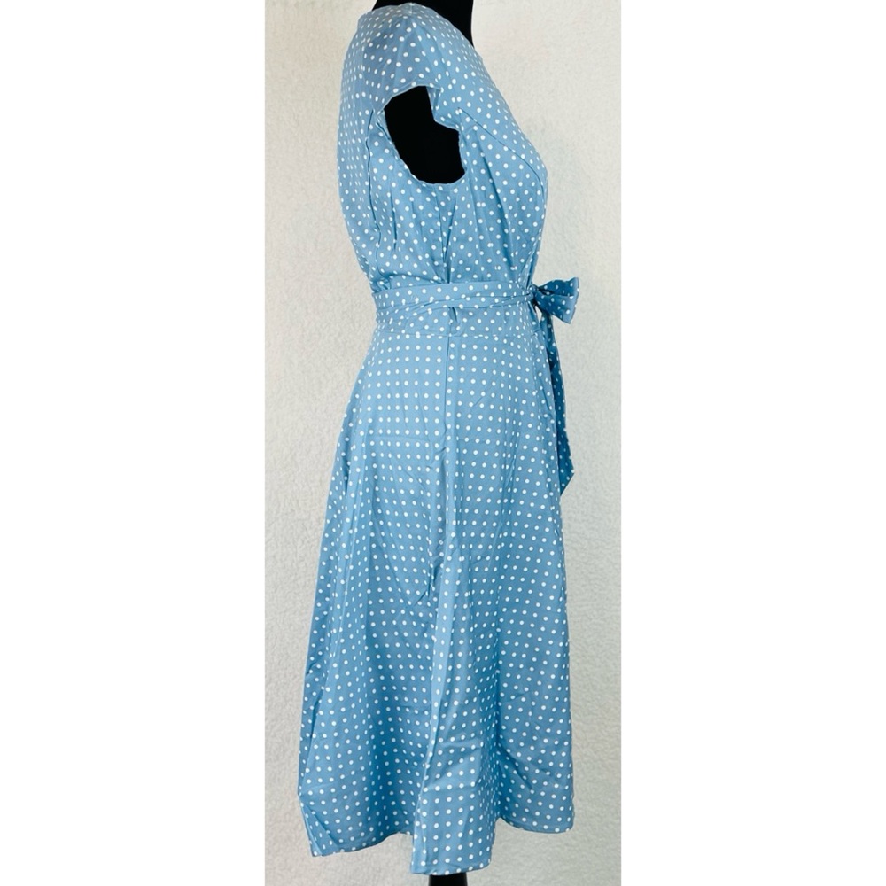 (NWOT) DRESSYSTAR • Blue/White Polka Dot Vintage-Inspired Cap Sleeve Dress, M - Picture 11 of 16